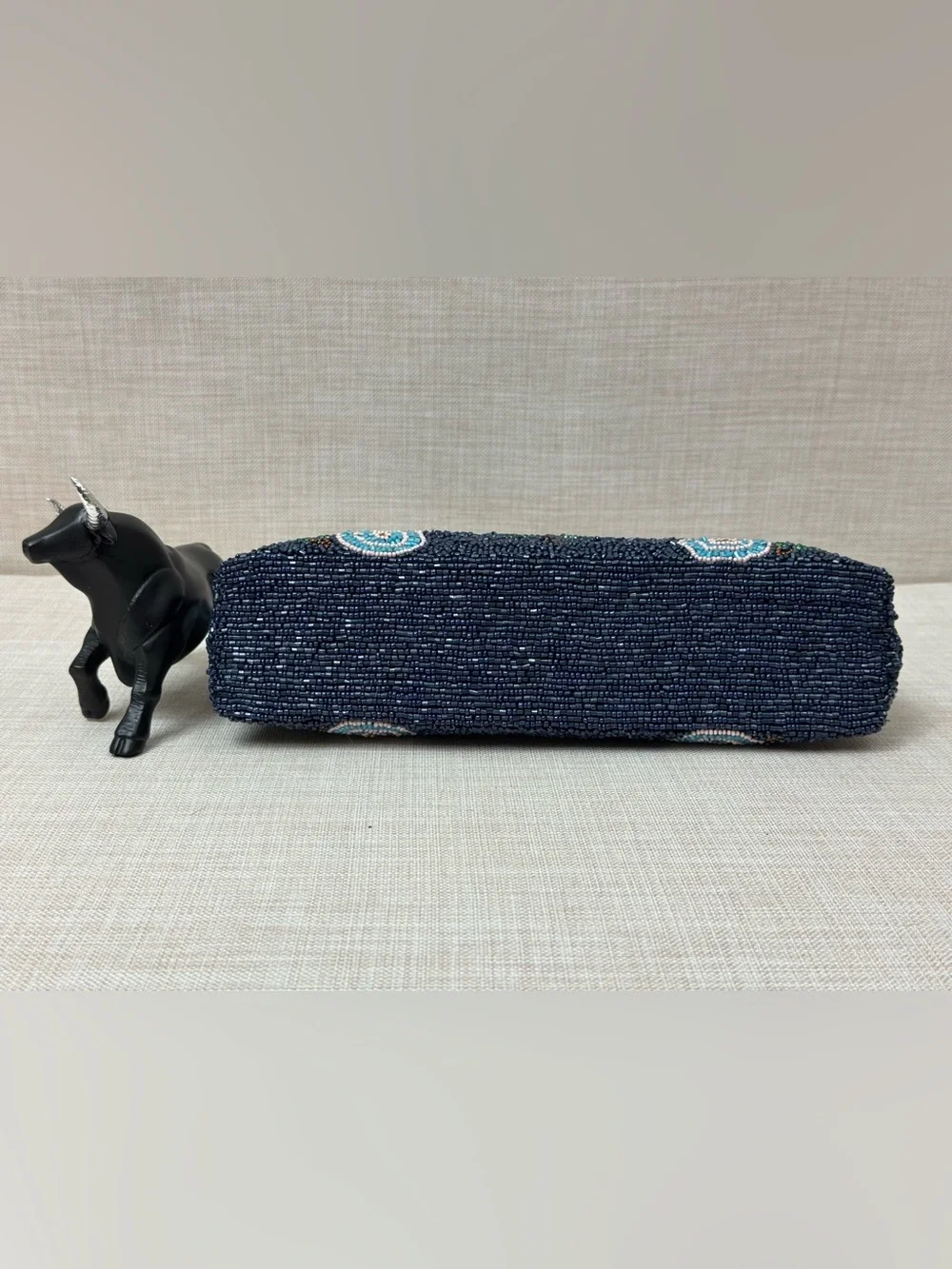 Embroidered Navy Beaded Floral Wristlet Clutch